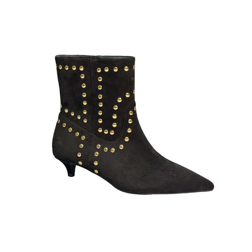 T-B004 Stone Print Rivets Side Zip Women Lower Heel Short Booties