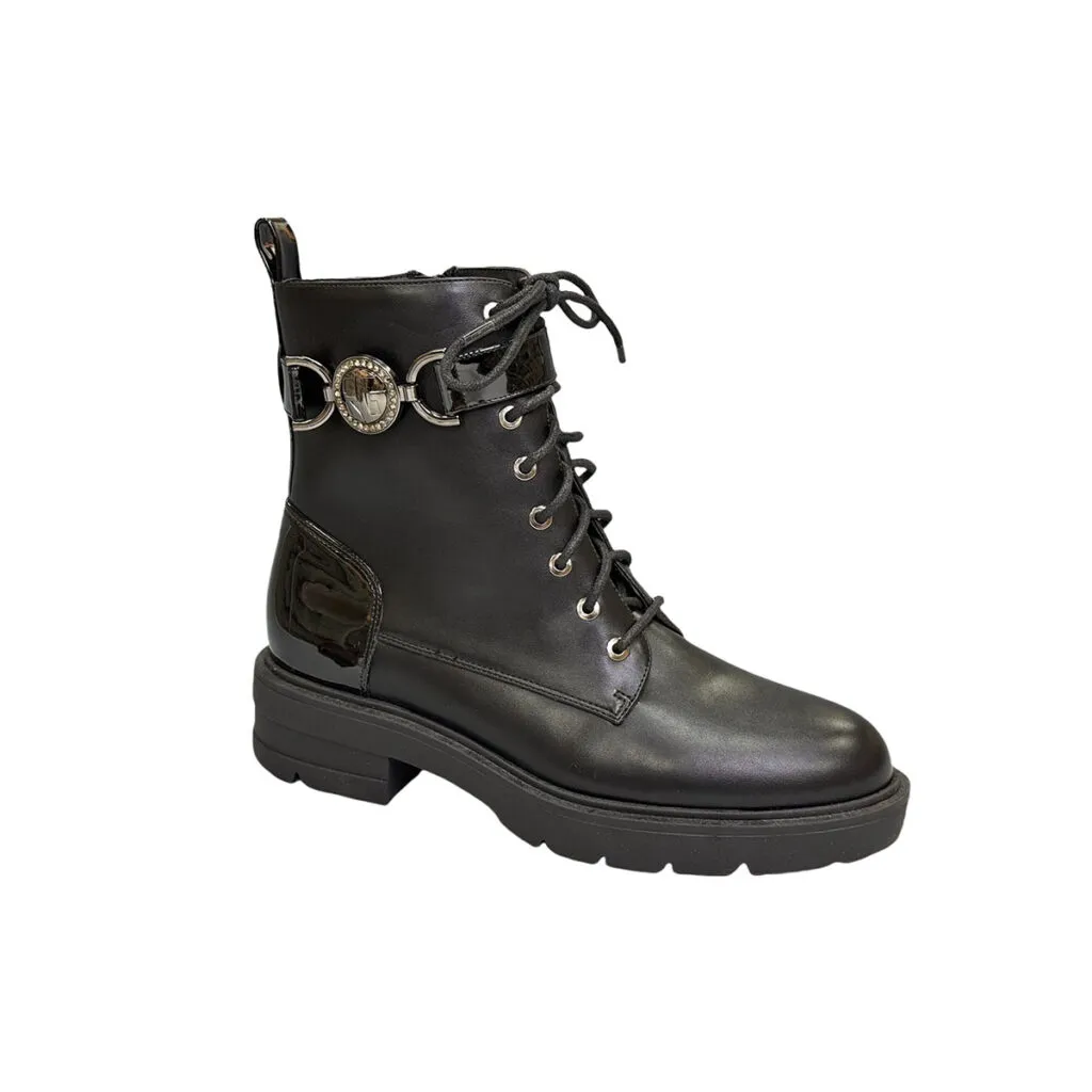 T-B019 Black Leather Studded Rivet Ankle Boots for Women Mid Calf Punk Gothic Style Chunky Low Heels Platform Women Boots