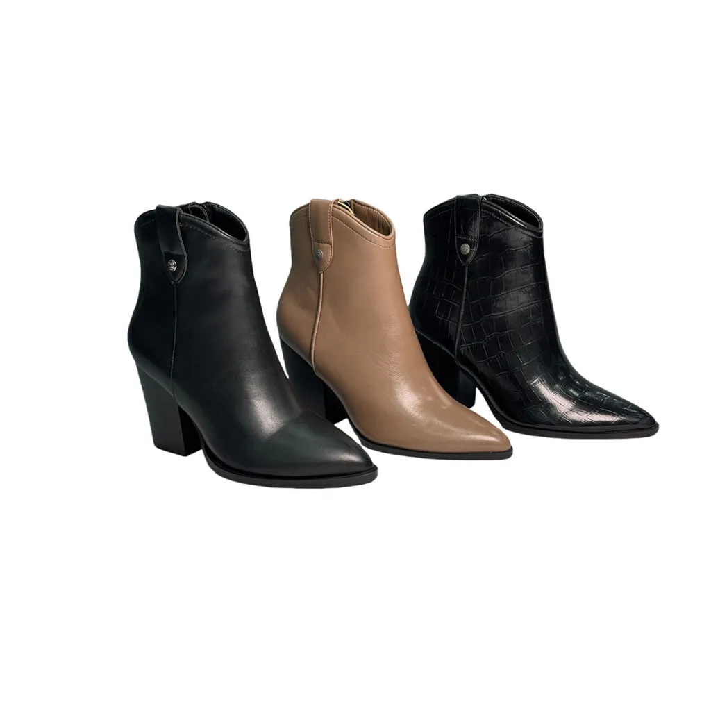 T-B032 Women’s Round Head Thick Heel Short Boots Women’s High Heel Short Boots