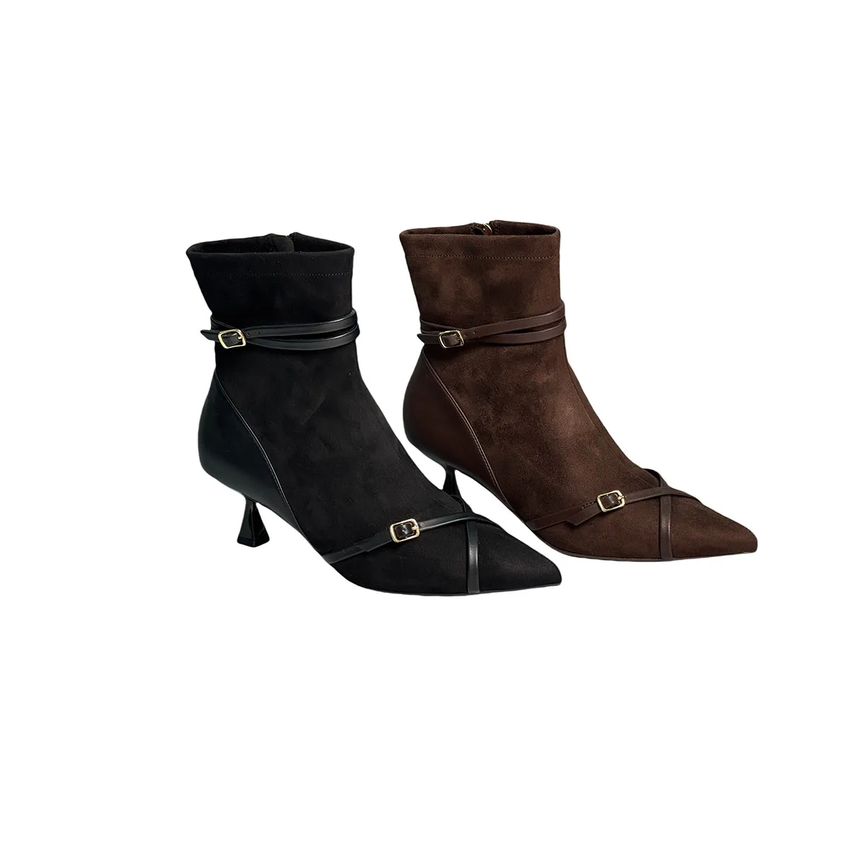 T-B033 High Heel Ankle Boots Suede Pointed Toe for Women Boots