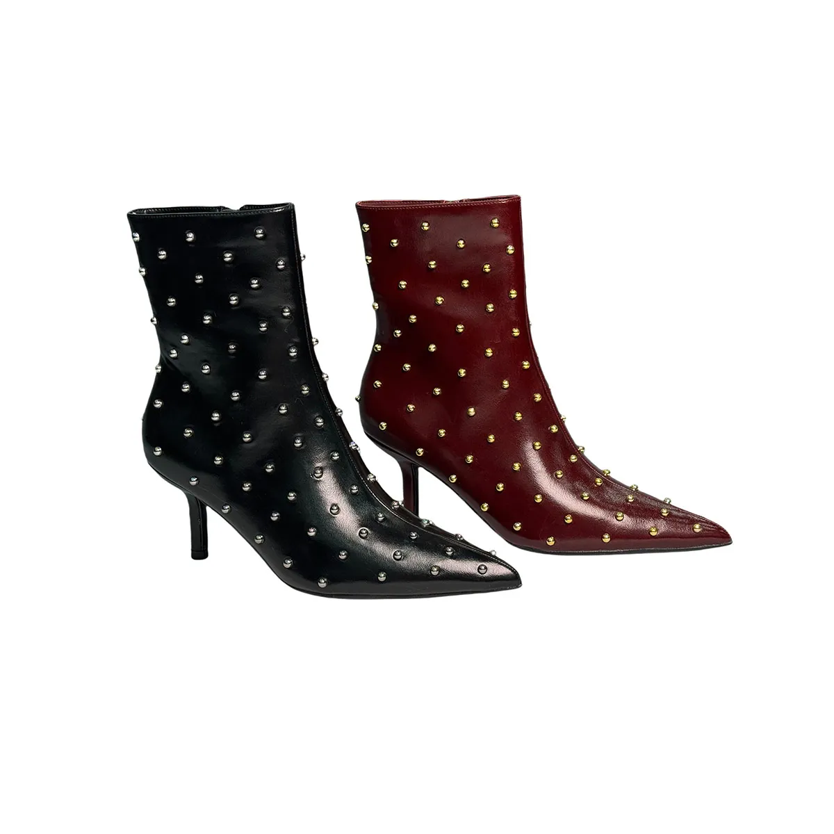 T-B038 High Heel Boots Shoes Studs Boots Pointed Toe Stiletto Heel Ankle Boots Women
