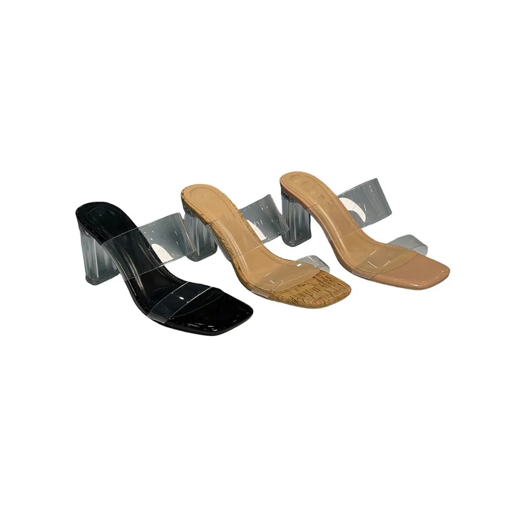 T-S034 Summer Trendy Women’s High Heels Sandals Transparent Crystal Fairy-Style Half-Drag Open Back for Foreign Trade