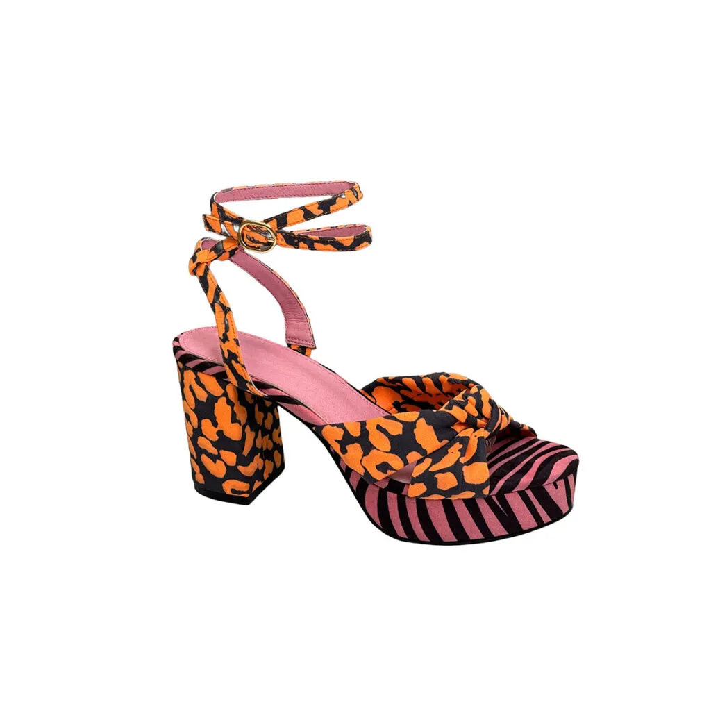 T-W014 Square Head Fishmouth Cross Waterproof Platform Thick Heel Super High Heel Leopard Print Wedges Sandals