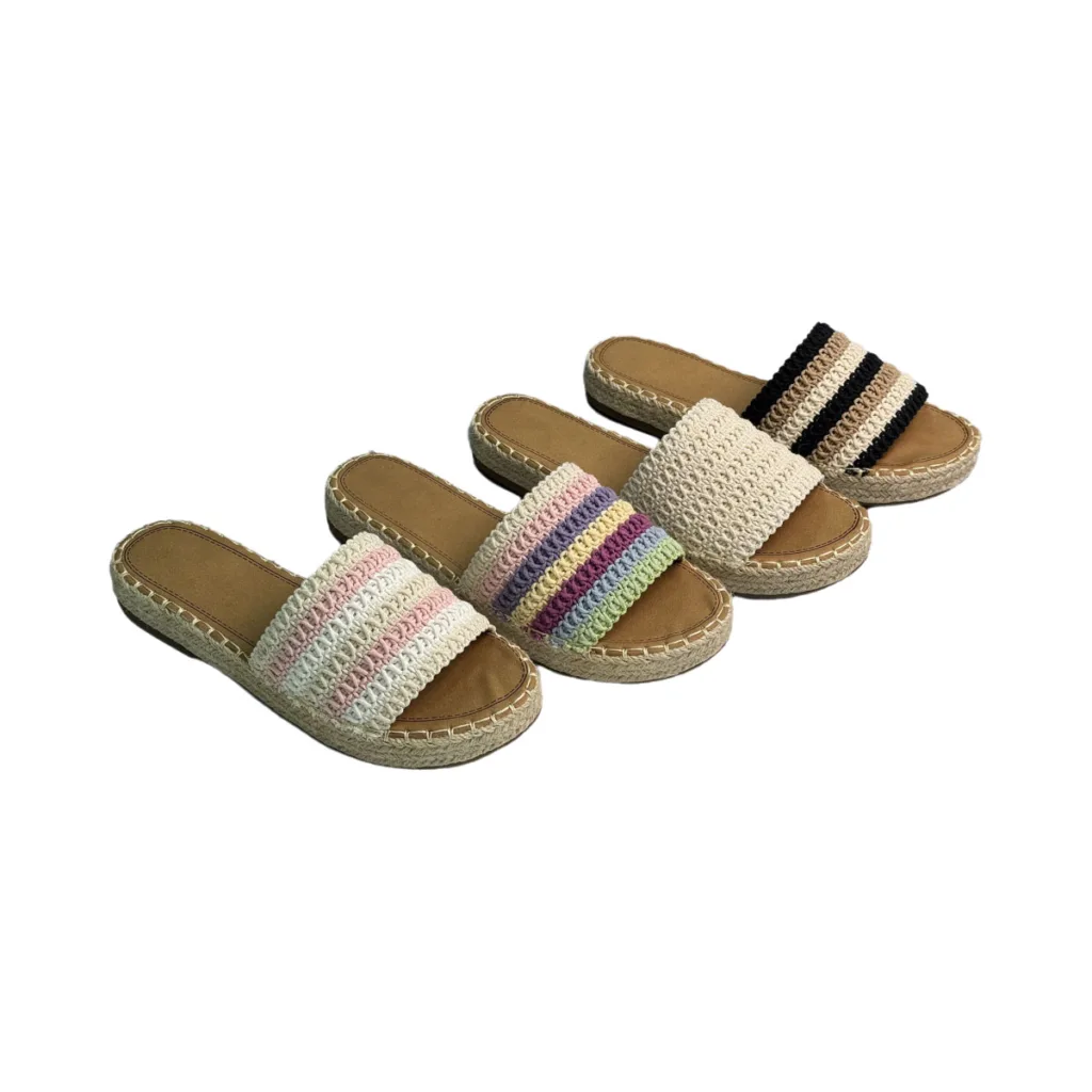 T-F027 Custom Fashion  Slide Slipper Outdoor Home Durable TPR Outsole Flat Espadrilles Slipper for Women