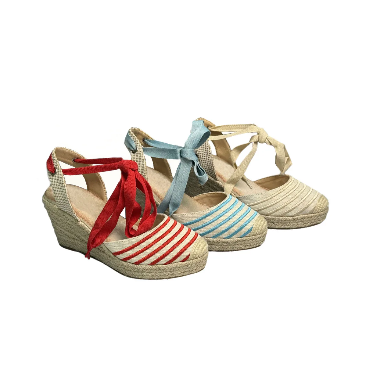 T-W026 Ladies New Fashion Summer Wedge Sandals Comfortable Ankle Strap Espadrilles Thick Heel Platform Style Linen Versatile Outdoor