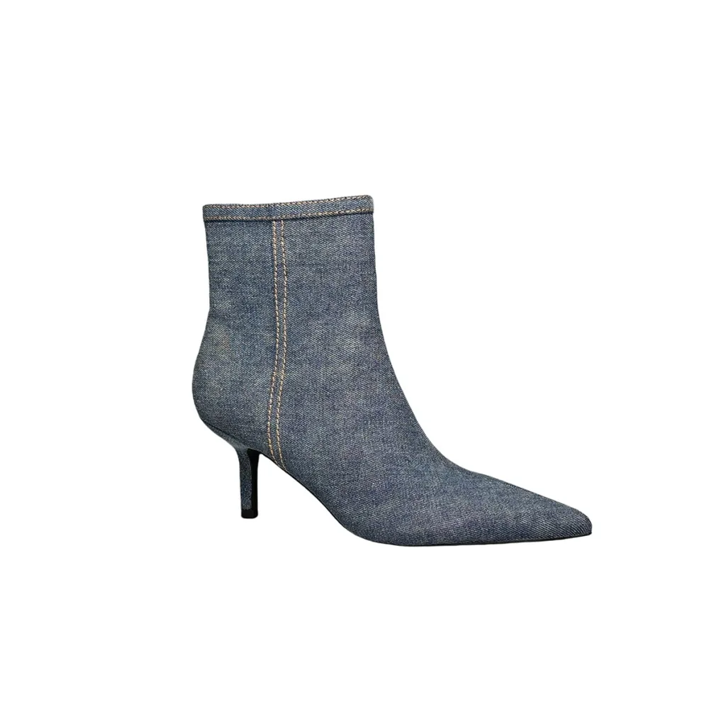 T-B044 Denim bottines à talons hauts femmes chaussures bout pointu fermeture éclair en caoutchouc bottines à talons aiguilles