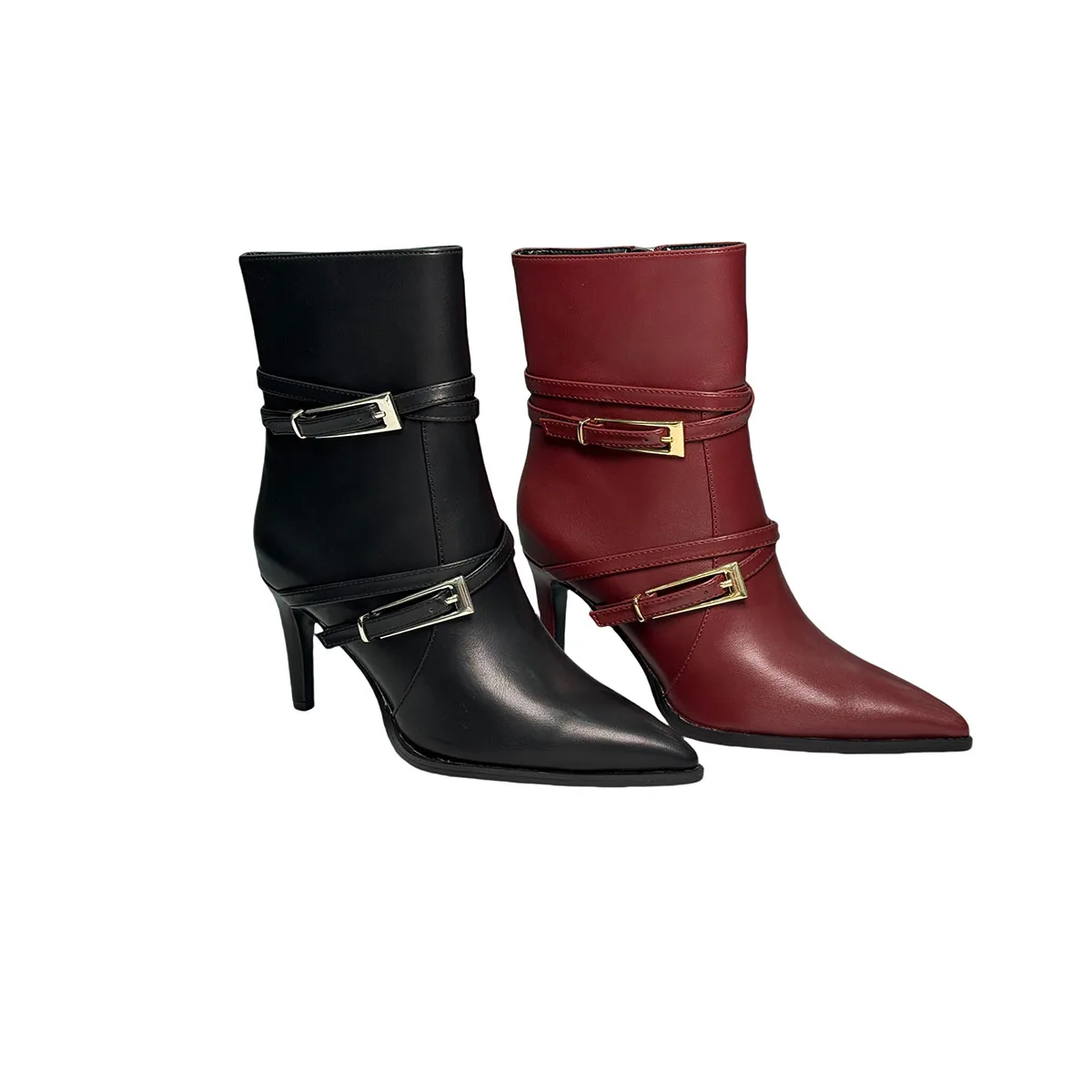 T-B047 Belt Metal Buckles Dress Stiletto Shoes High Top Ankle Boots Sexy Women's Short Boots Slim High Heels Booties